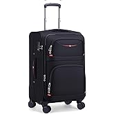 ROPLUS Softside Expandable Luggage with 4 Spinner Wheels, Durable Carry-On Luggage Suitcase (Black, 21-Inch)