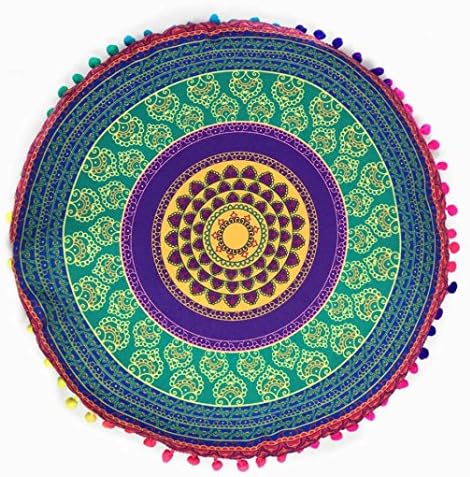 TwoYears Indoor Indian Mandala Floor Pillows Round Polyester Bohemian Cushion Cover Soft Pillows Cover Case Throw Pillow Hidden Zipper Closure Home Decor (F)