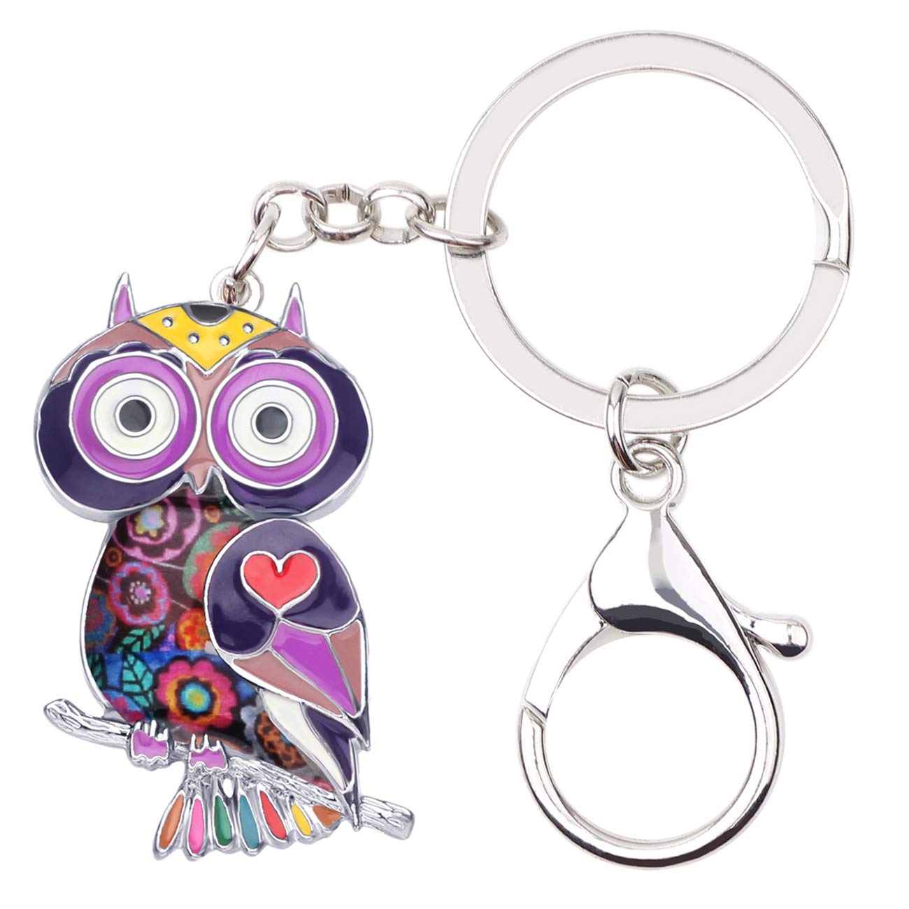 WEVENI Enamel Alloy Cute Owl Keychain Charms Bird Key Chain Accessories For Women Girls Bag Car Wallet (Purple)