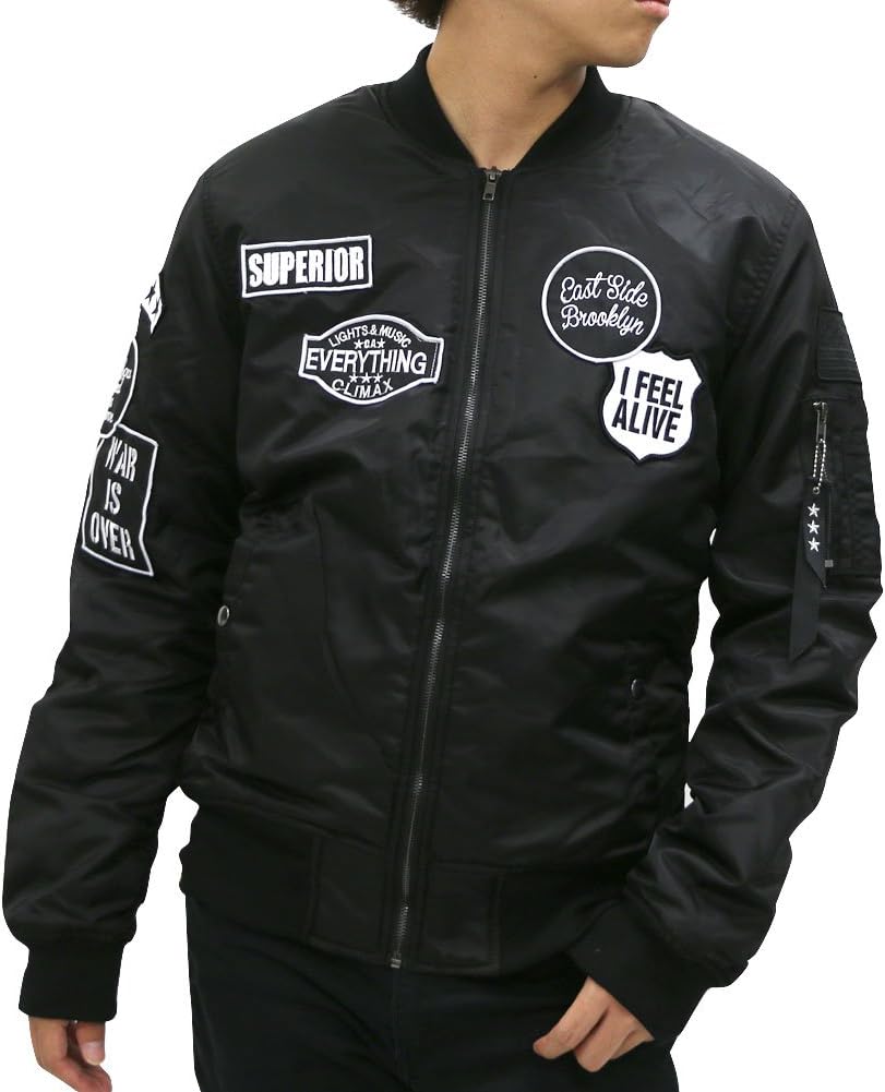 Full Glow Men's MA-1 Bomber Flight Padding Jacket with Patches Slim Fit