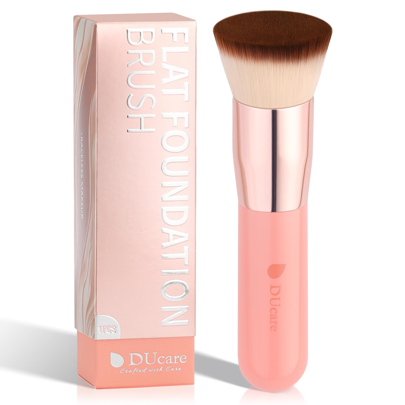 DUcare Make Up Brush Foundation Kabuki Flat Top Makeup Brushes Perfect For Blending Liquid, Cream or Flawless Powder Cosmetics - Buffing, Stippling, Concealer (Rose)