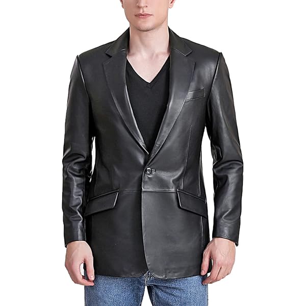 BGSD Men Judd 1-Button Lambskin Leather Blazer Sport Coat