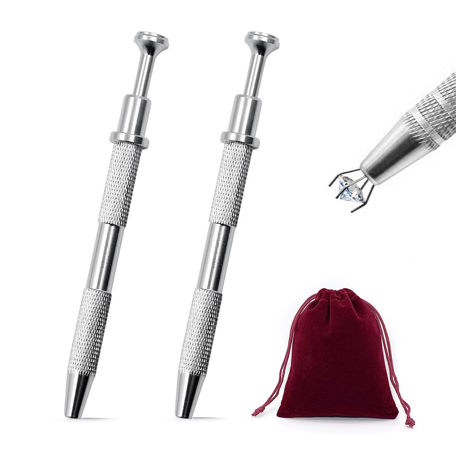 2 Pieces Jewelry Grabber, Stainless Steel Tweezers Picker, Pen Piercing Pliers, Piercing Ball Grabber, Suitable for Jewelry, Electronic Components, Ic Chips and Small Parts (Silver)