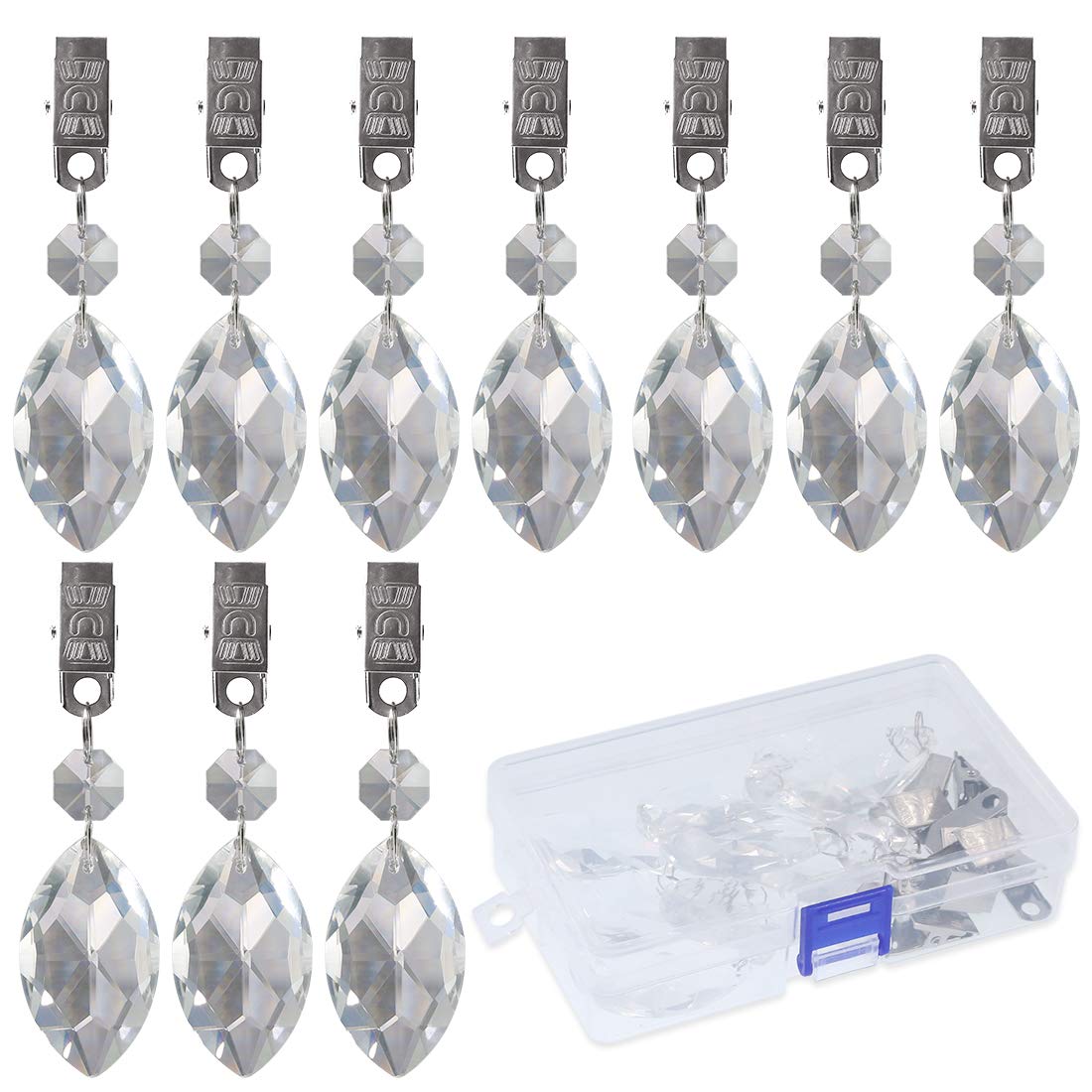 Swpeet 10pcs Lute Tablecloth Weights with Metal Clip Kit, Crystal Glass Teardrop Prisms Pendant for Outdoor Picnic Tables