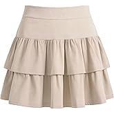 Ekfewou Little Girls Skirts Casual Ruffles Skirt School Uniform Skorts with Pockets for 4-11 Years