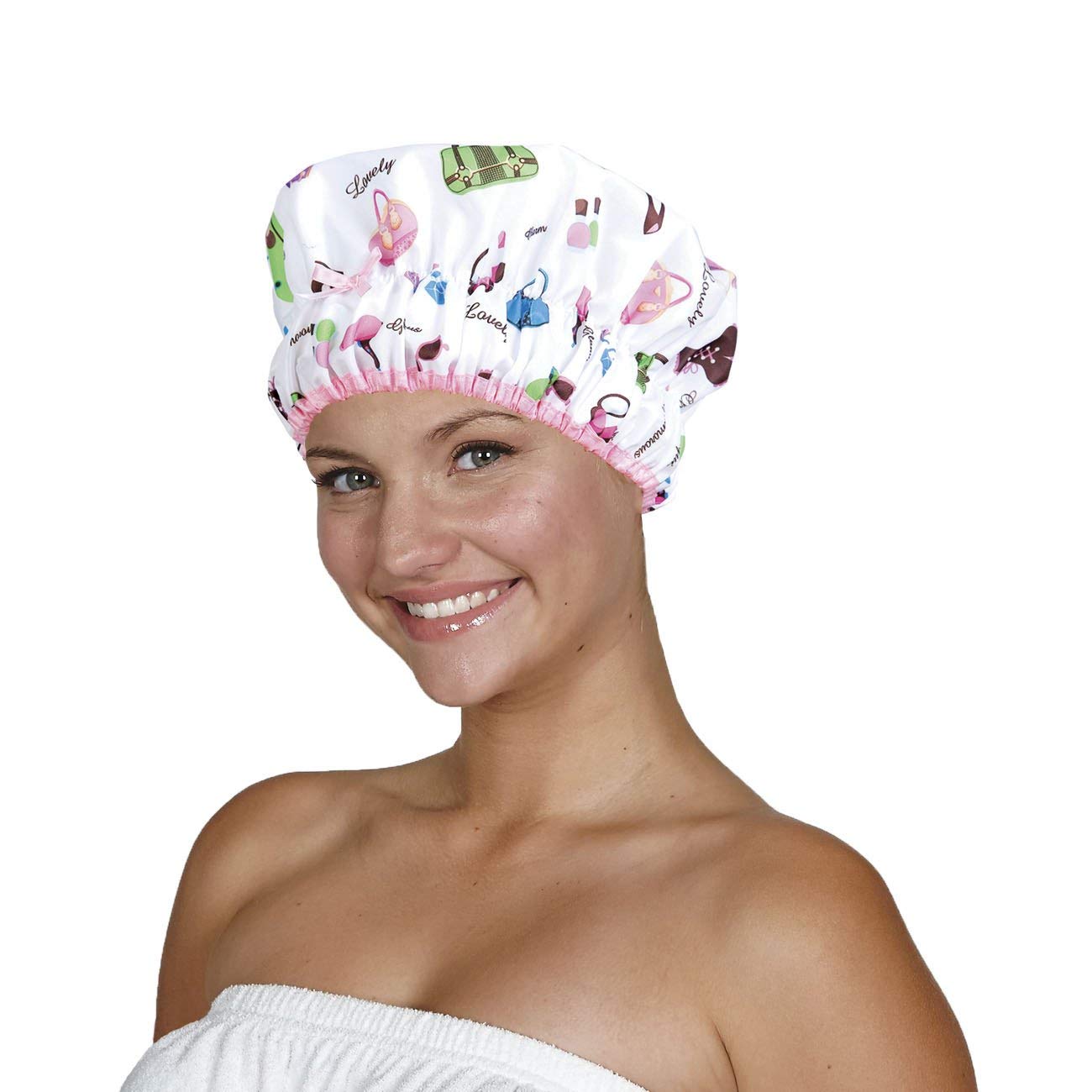 Betty Dain Fashionista Collection Mold Resistant Lined Shower Cap, Waterproof Exterior, PEVA Lining, Mold and Mildew Resistant, Oversized Design for All Hair Lengths, Elasticized Hem, Deco Dots : Beauty