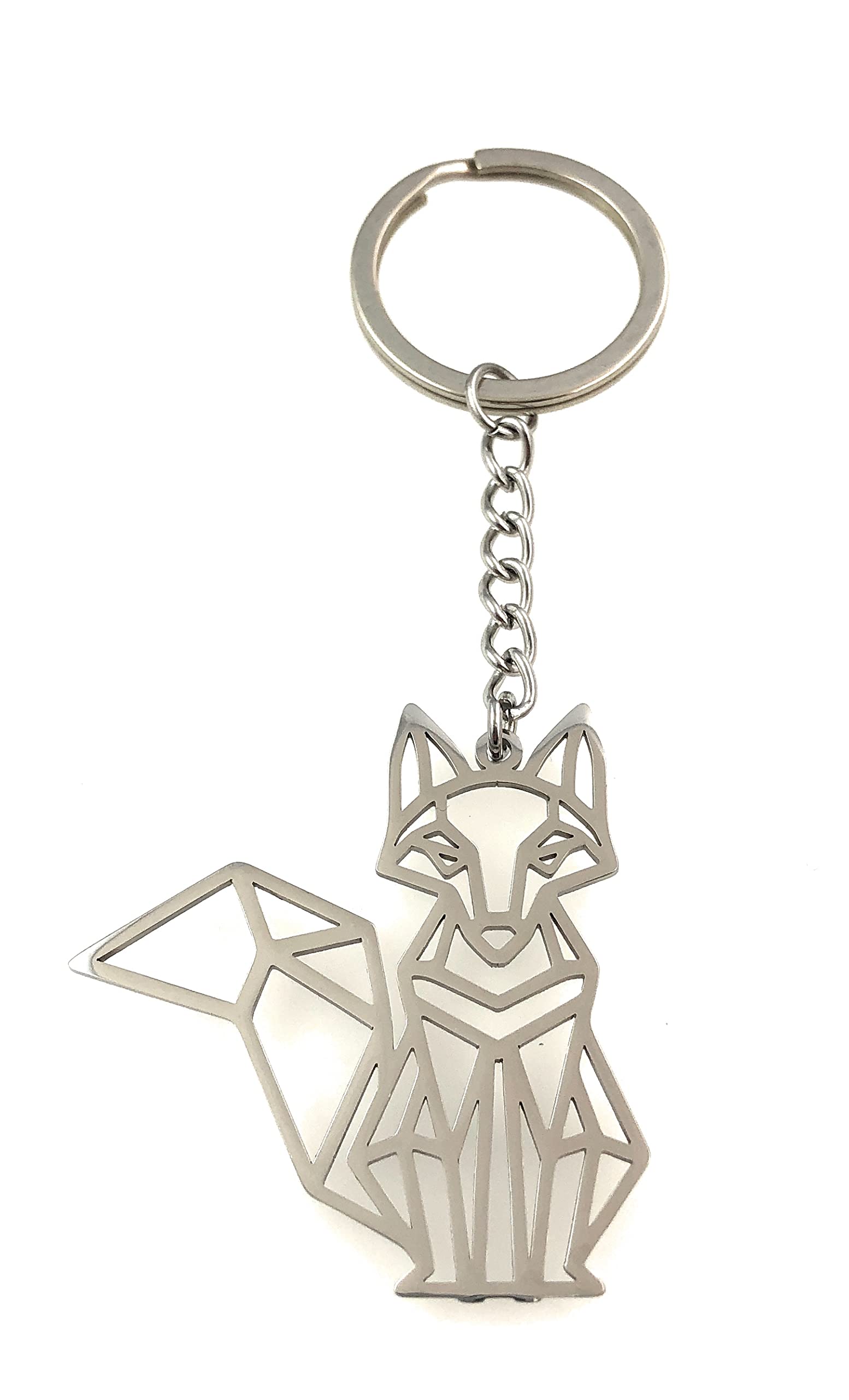 FizzyButton Gifts Fox Keyring Key Ring with Origami Style Stainless Steel Charm