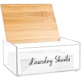 VOTLEVT Acrylic Laundry Detergent Sheets Holder with Bamboo Lid, Laundry Soap Sheets Container Box Dispenser for Laundry Room