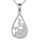 AXOMY Peacock Necklace 925 Sterling Silver Teardrop Pendant Peacock Animal Jewelry Mother's Day Gifts for Mom Women