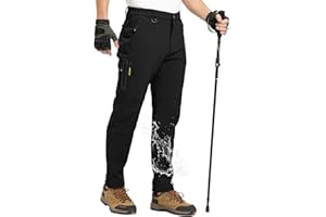 TBMPOY Men's Snow Pants Fleece Lined Hiking Winter Waterproof Softshell Ski Outdoor Insulated Climbing Pants Zipper Pockets