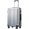 Coolife Luggage Suitcase PC+ABS with TSA Lock Spinner Carry on Hardshell Lightweight 20in 24in 28in(sliver, S(20in_carry on))