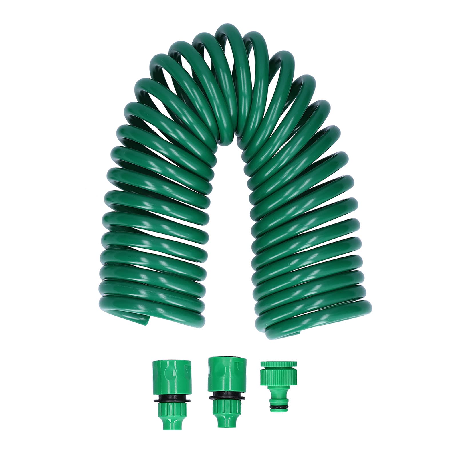 7.5M Coiled Water Hose, Plastic Coil Garden Hose Lightweight Retractable Water Pipe Sprayer Connector Garden Irrigation Fittings