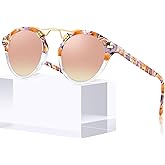 CARFIA Small Face Acetate Polarized Sunglasses for Women UV Protection, Retro Double Bridge Eyewears Metal Brow Round Sunnies