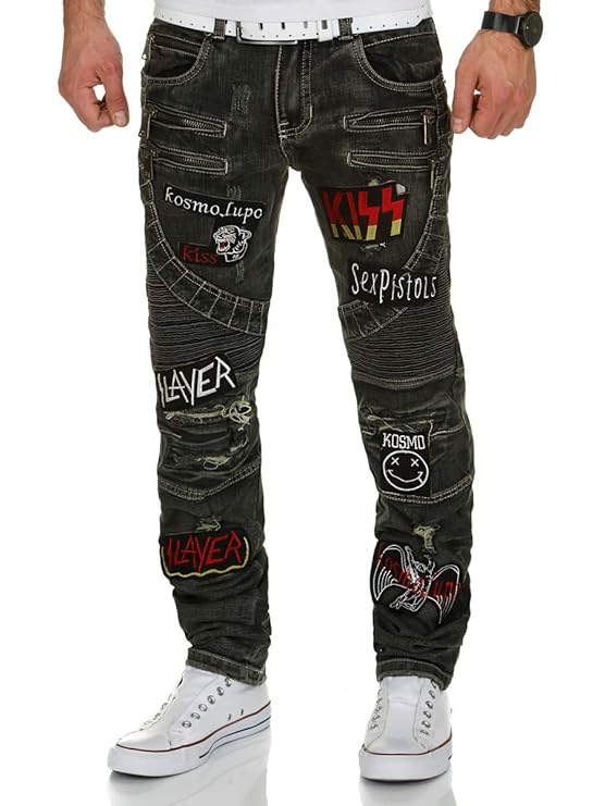 Kosmo Lupo Herren Jeans Hose JeansHose Denim Zipper Biker