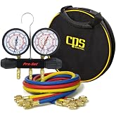 CPS MT2H7P5 Piston Series 2-valve Manifold and Gauge Set | 1/4" SAE Fittings, 2.5&rdquo; Gauges | Durable Aluminum Construction for HVAC/R Applications