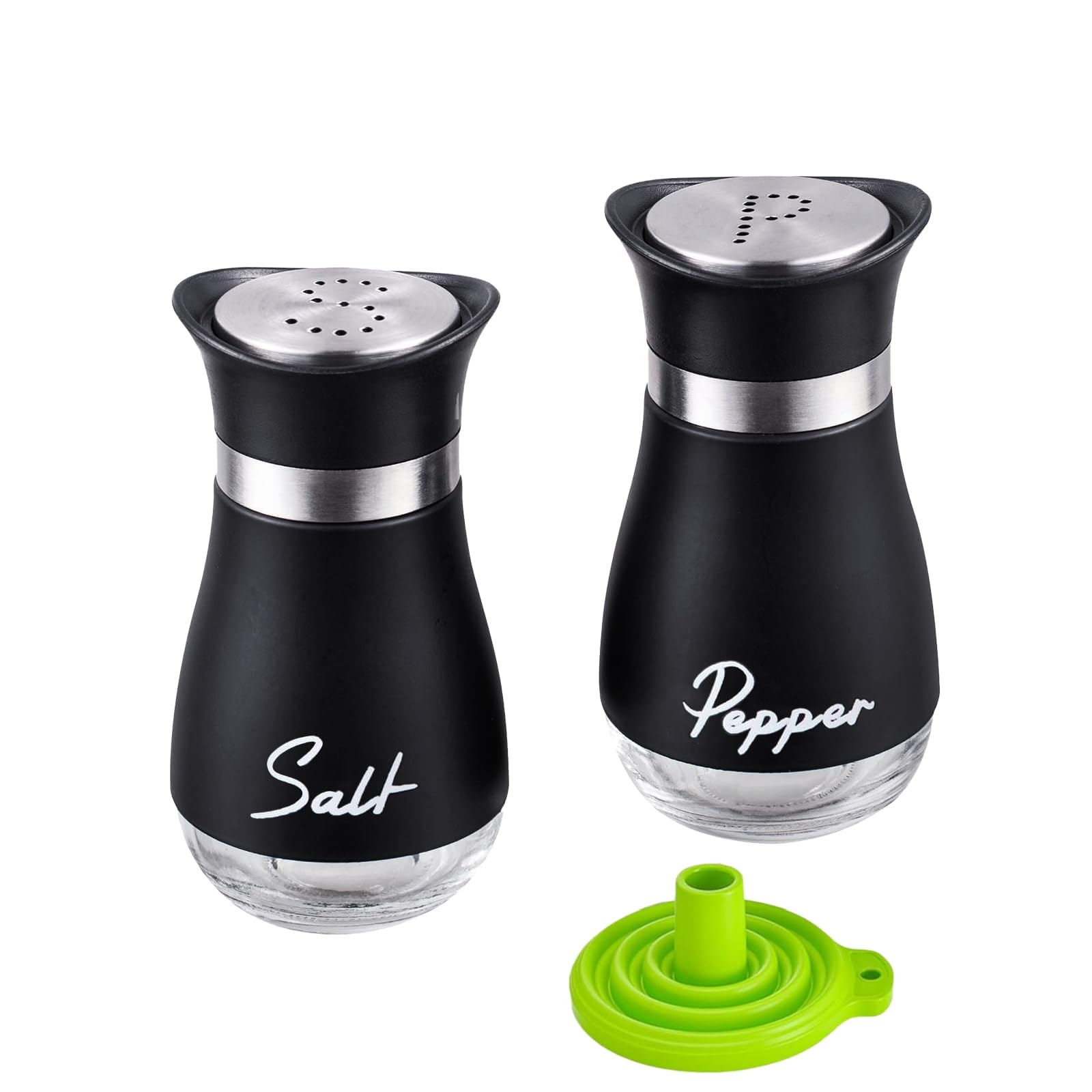 Stainless Steel Salt and Pepper Shakers Set with Glass Bottle,Salt Shaker with Glass Bottle, Salt and Pepper Shakers Set Kitchen Accessories for Home, Dining Table, Kitchen, Restaurant (Black)