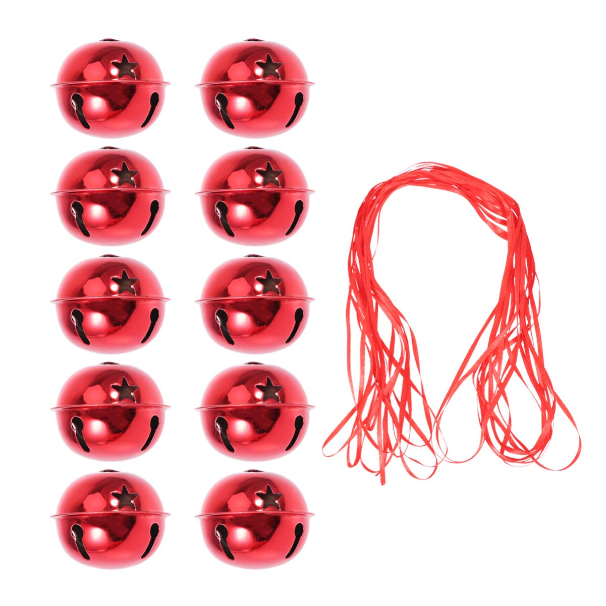 Amosfun Pack of 20 Mini Christmas Bells Christmas Jingle Bells with Star Cutouts Christmas Tree Decoration Ornaments for Christmas Holiday Craft Decorations with 10 m Ribbon 4 cm Golden 5 * 5CM red