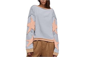 fnnxeal Trendy Sweatshirts for Women 2024 Fall Fashion Long Sleeve Crewneck Sweatshirt Oversized Star Graphic Pullover Tops