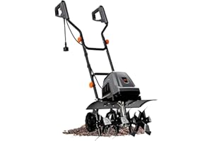 MAYOKI 18 Inch 15 Amp Electric Tiller Cultivator, 24 Steel Tines for Gardening, Corded & High Power Garden Roto Tiller, 8.7'' Tilling Depth, 4-Adjustable Wheels, Foldable Handle, for Lawn Yard, Gray