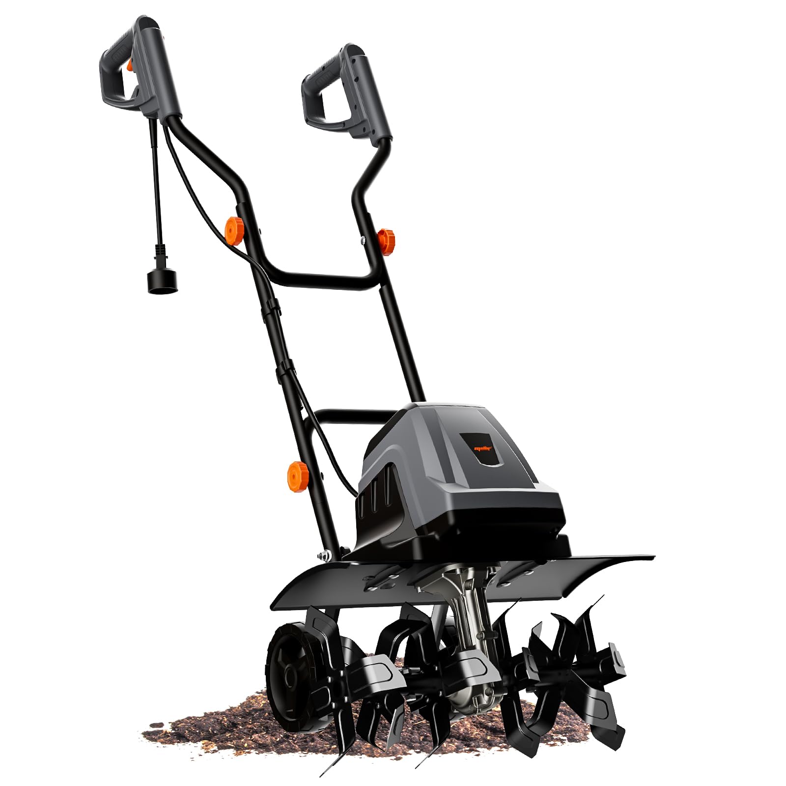 Photo 1 of 18 Inch 15 Amp Electric Tiller Cultivator, 24 Steel Tines for Gardening, Corded & High Power Garden Roto Tiller, 8.7'' Tilling Depth, 4-Adjustable Wheels, Foldable Handle, for Lawn Yard, Gray