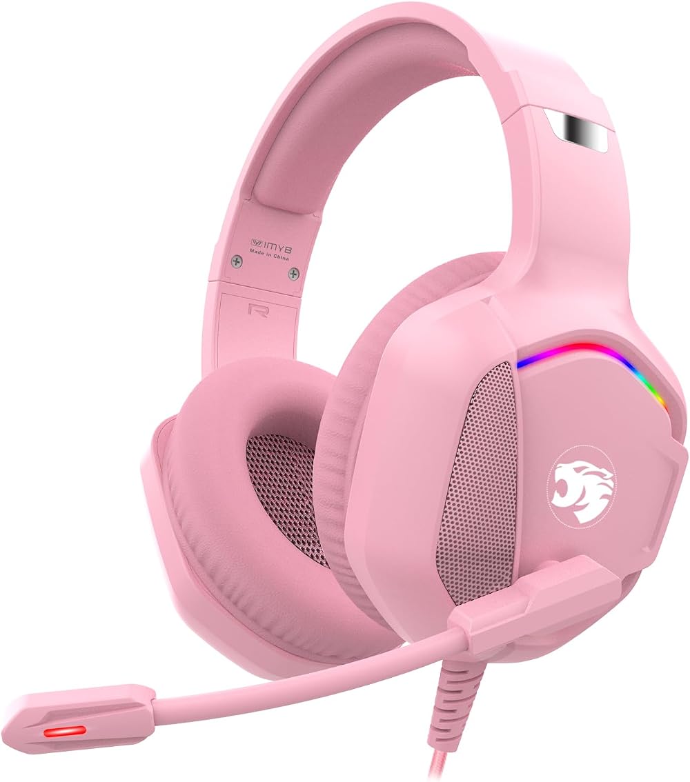 IMYB Gaming Headset with Microphone Pink 50mm Driver 7.1 USB Amp