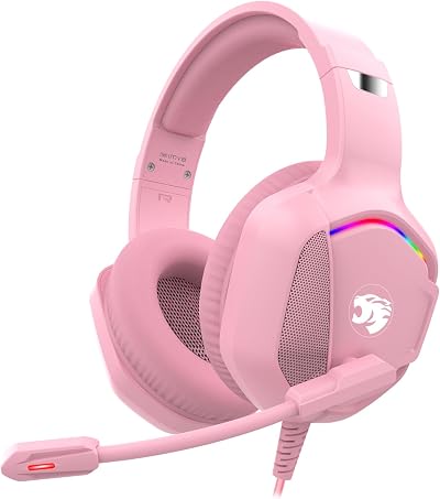 IMYB Gaming Headset with Microphone Pink 50mm Driver 7.1 USB Amp