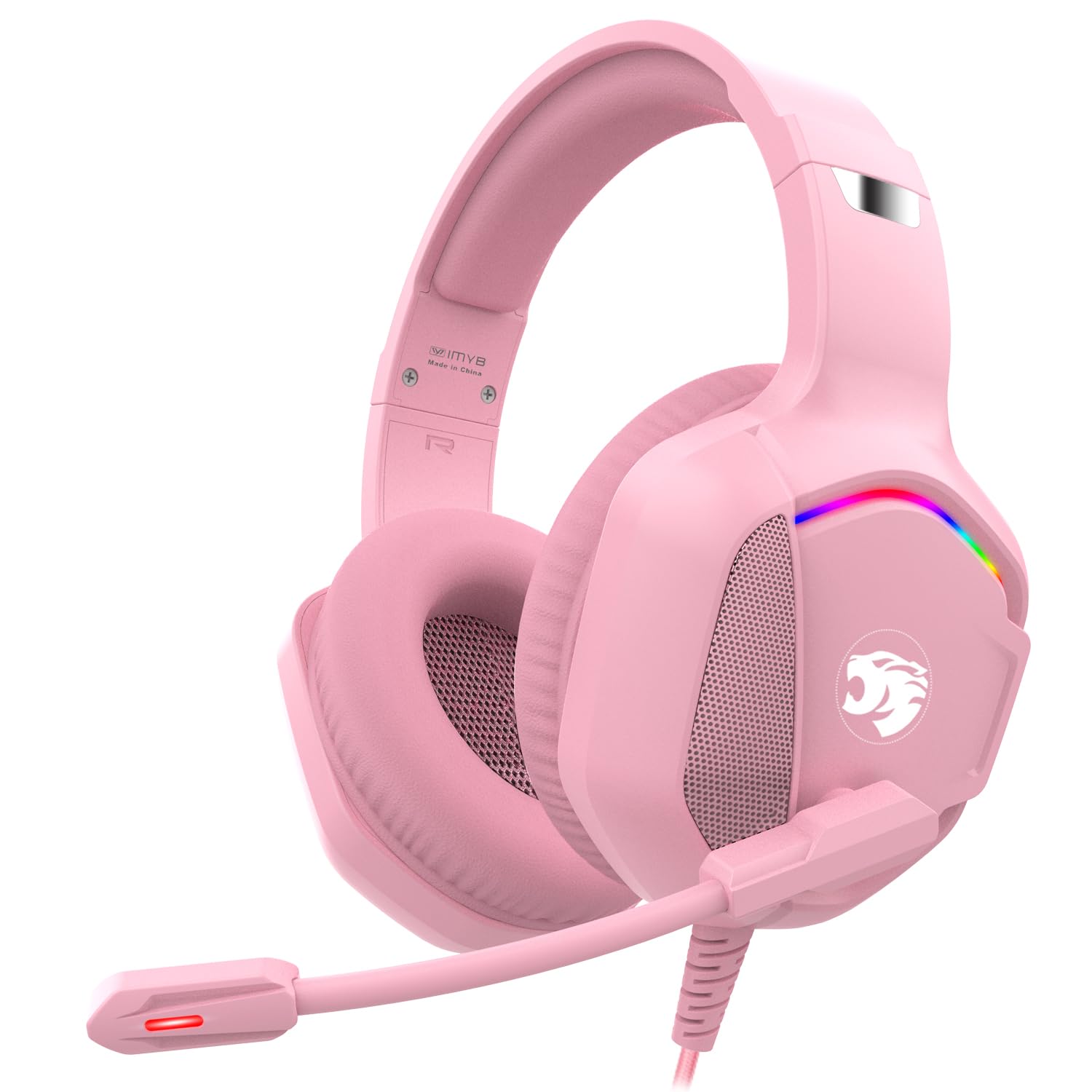 Photo 1 of Gaming Headset with Microphone for Pc, Xbox One Series X/s, Ps4, Ps5, Switch, Stereo Wired Noise Cancelling Over-Ear Headphones with Mic, RGB, for Computer, Laptop, Mac, Nintendo, Gamer (Pink)