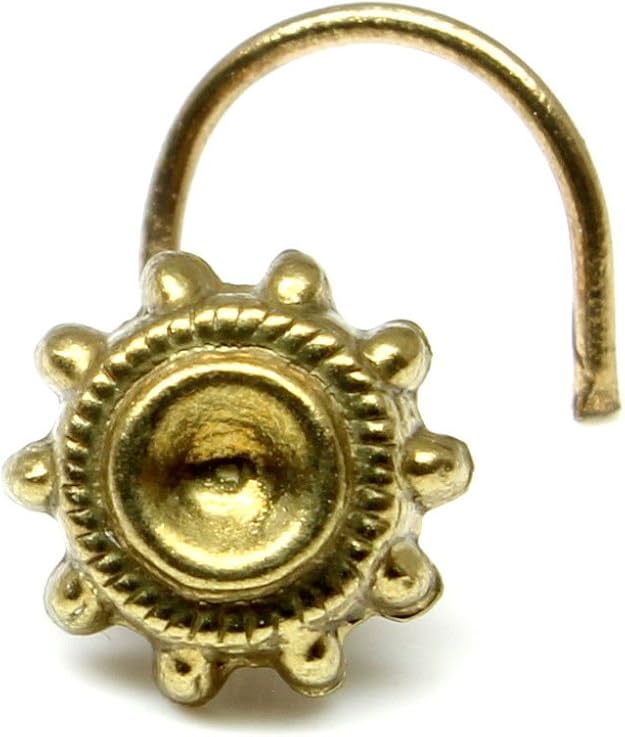 Karizma Jewels Indian Nose Stud, Antique gold finish nose