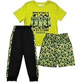 Minecraft Boys 3-Piece Creeper Pants Set - Short Sleeve T-Shirt, Shorts, & Jogger Pants 3-Pack Bundle Set for Boys