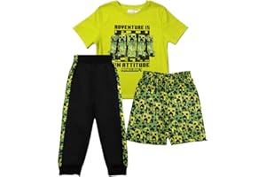Minecraft Boys 3-Piece Creeper Pants Set - Short Sleeve T-Shirt, Shorts, & Jogger Pants 3-Pack Bundle Set for Boys