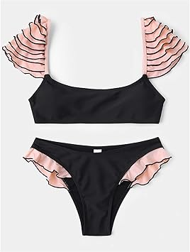 Amazon Co Jp 女性用水着女性無地スウィートビキニマルチレイヤーフリルスウィート水着大 服 ファッション小物
