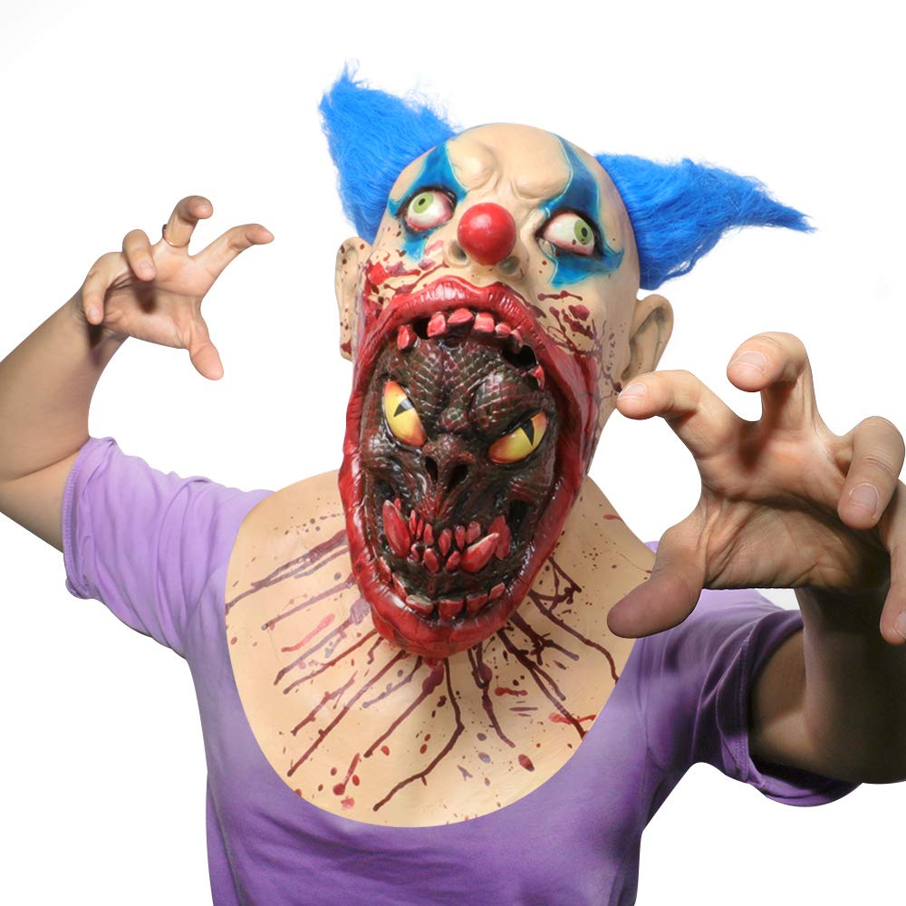 Scary Halloween Costume Party Animal Head Mask Zombie Horror face mask Evil Killer Costume for Adults (Blood face)