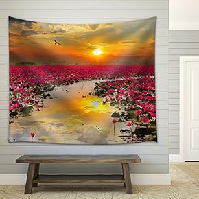 Sunshine Rising Lotus Flower in Thailand - Fabric Wall Tapestry Home Decor - 51x60 inches