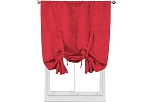 ROYAL TRADITION Leafy Virginia 37-Inch Wide x 63-Inch Long, Triple Weave Blackout Rod Pocket Tie-Up Shade for Small Window, Kitchen or Bathroom Balloon Blind, Red