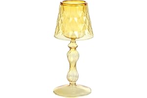 Artibetter Glass Candle Holder Yellow Pillar Candlestick Tray for Indoor Use and Wedding Decor