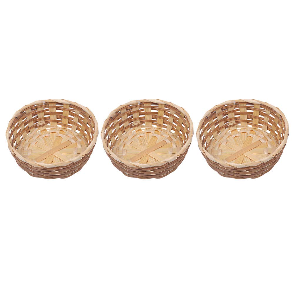 Handmade Bamboo Fruit Storage Basket EXCEART 3pcs Natural Wicker Fruit Baskets Bread Trays Storage Willow Woven Fruit Bread Serving Baskets