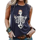 BRUBOBO Womens Funny Skull Graphic Tank Tops Summer High Neck Sleeveless Workout Tee Shirts