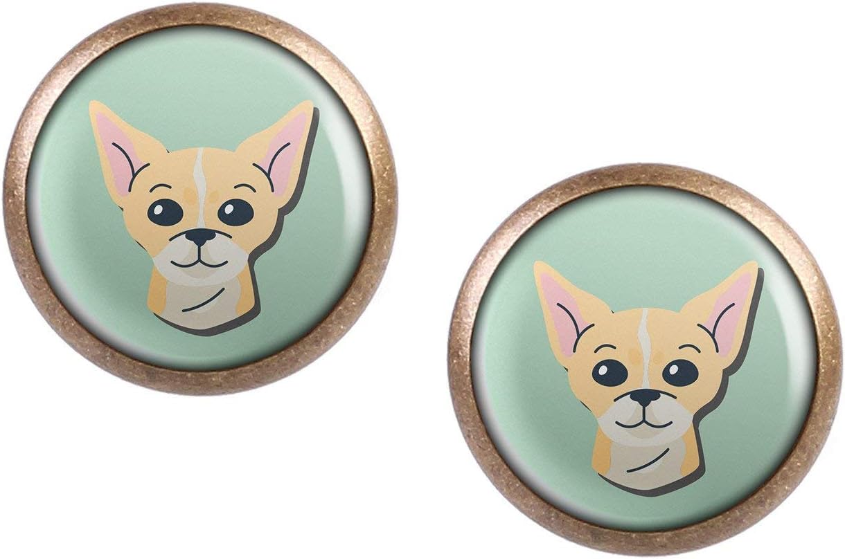 Stud Earring Pair with Cabochon Picture Chihuahua dog bronze different sizes