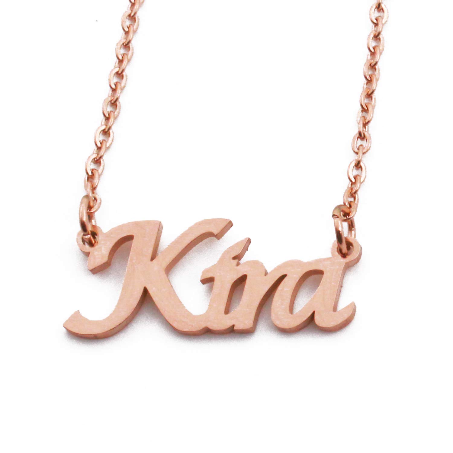 Kira Name Necklace Personalised 18ct Rose Gold Plated, Custom Dainty Name Pendants, Jewellery for Ladies, Girlfriend, Mother, Sister, Friends Inc Bag & Box