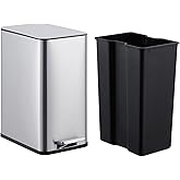 Tioutbot 2.64 Gal/10L Trash Can - Slim Step-On Garbage Bin with Soft Close & Removable Inner Bucket, Stainless Steel Trash Can with Recycling Bin for Kitchen Home Office