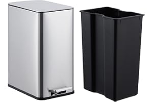 Trash Can, 2.6 Gallon Stainless Steel Kitchen Garbage Can with Soft-Close Foot Pedal, Small Waste Bin with Removable Inner Bu
