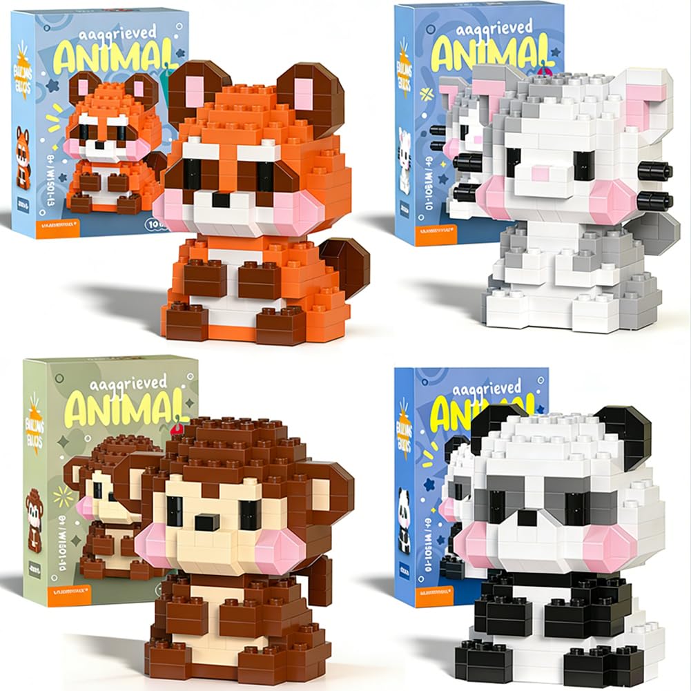 KAOVCXR Panda Building Block, 4 PCS Cute Panda Building Blocks Animal Set DIY Micro 3D Building Toy Particle Puzzle Building Toys Gifts for Boys Girls Age 8 9 10 11 12 13 14+ Teens Adults