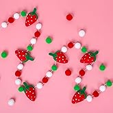 JarThenaAMCS 8.2Ft Strawberry Felt Banner 3D Cute Strawberry Hanging Garland Red Green White Pom Ball Banner for Birthday Baby Shower Home Wall Fireplace Decor