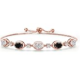 18K Rose Gold Plated Silver White Lab Grown Diamond and Black Sapphire and Lab Grown Diamond Bracelet For Women | 4.70 Cttw | Gemstone April Birthstone | Oval 7X5MM | Fully Adjustable 9 Inch