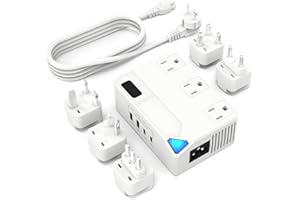 KWK Voltage Converter Us to Europe and Power Converter Combo, 2300w 220v to 110v Universal European Travel Plug Adapter, Travel Converter for Hair Dryer, 4 Plug Powe Adapter, Step Down for UK Italy