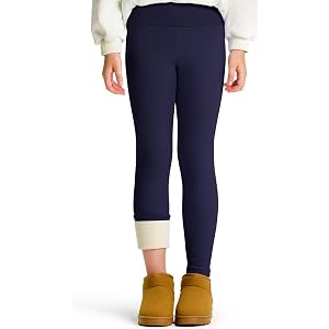 SKIDREAM Girls' Fleece Lined Leggings, Warm Thermal Ankle Pants for Kids | Dig-Free Wide Waist, Thick Soft Breathable Fabric,