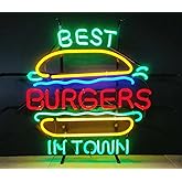 Best Burgers In Town Neon Signs Hamburger Sign Beer Glass Neon Signs for Man Cave Birthday Neon Light Art Wall Lights 24 X 20 Inches