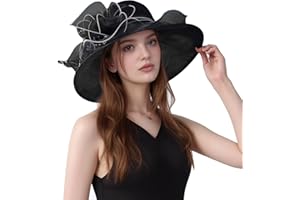 Muswarm Women Kentucky Church Derby Hat Organza Wide Brim Sun Hat for Lady Dress Tea Party Wedding