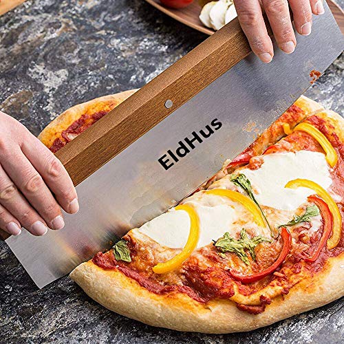 Pizza Cutter Slicer Rocker, Stainless Steel Blade Knife with Protective Cover Safe Chef Mezzaluna Chopper, Anti-Slip Handle - Thumbnail 4