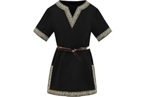 Gafeng Kids Medieval Knight Costume Tunic Renaissance V Neck Shirt Viking Vintage Warrior Halloween Tops